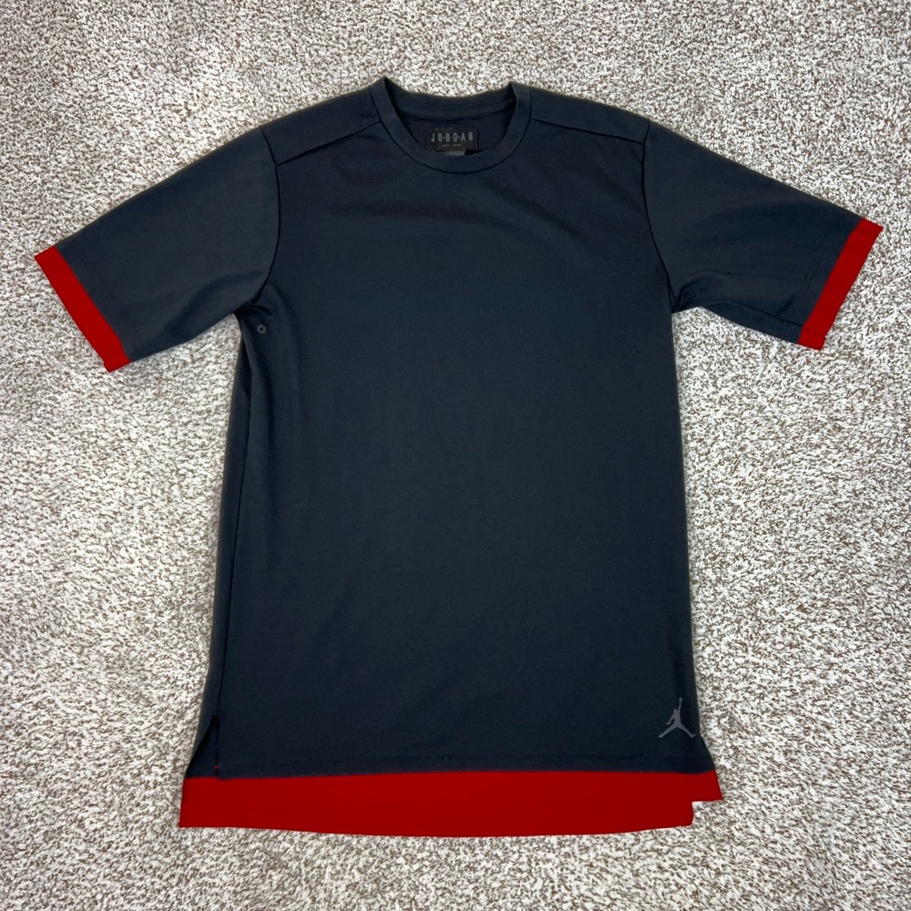 Jordan Shirt Mens Large Black Red Stretch Basketball Jumpman Tee Logo Sports Gym